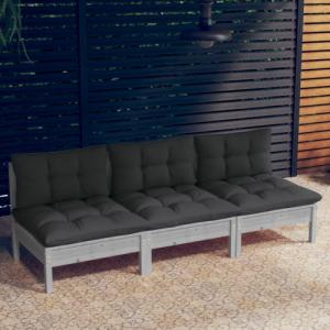 vidaXL vidaXL 3-osobowa sofa ogrodowa z antracytowymi poduszkami, sosnowa 1