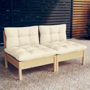 vidaXL vidaXL 2-osobowa sofa ogrodowa z kremowymi poduszkami, drewno sosnowe 1