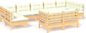 vidaXL vidaXL 9-cz. zestaw wypoczynkowy do ogrodu, kremowe poduszki, sosnowy 2