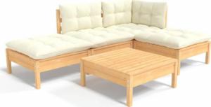 vidaXL vidaXL 5-cz. zestaw wypoczynkowy do ogrodu, kremowe poduszki, sosnowy 2