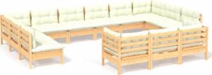 vidaXL vidaXL 13-cz. zestaw wypoczynkowy do ogrodu, kremowe poduszki, sosnowy 2
