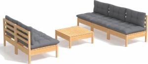 vidaXL vidaXL 6-cz. zestaw wypoczynkowy do ogrodu, szare poduszki, sosnowy 2