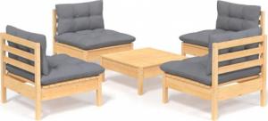 vidaXL vidaXL 5-cz. zestaw wypoczynkowy do ogrodu, szare poduszki, sosnowy 2