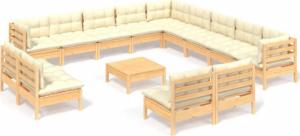 vidaXL vidaXL 14-cz. zestaw wypoczynkowy do ogrodu, kremowe poduszki, sosnowy 2