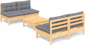 vidaXL vidaXL 5-cz. zestaw wypoczynkowy do ogrodu, szare poduszki, sosnowy 2