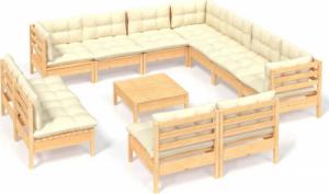 vidaXL vidaXL 12-cz. zestaw wypoczynkowy do ogrodu, kremowe poduszki, sosnowy 2