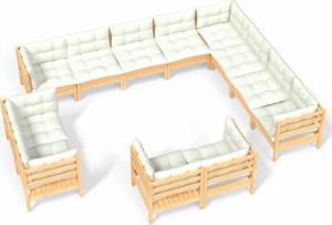 vidaXL vidaXL 12-cz. zestaw wypoczynkowy do ogrodu, kremowe poduszki, sosnowy 2