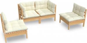 vidaXL vidaXL 4-cz. zestaw wypoczynkowy do ogrodu, kremowe poduszki, sosnowy 2