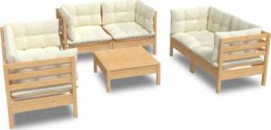 vidaXL vidaXL 7-cz. zestaw wypoczynkowy do ogrodu, kremowe poduszki, sosnowy 2