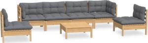 vidaXL vidaXL 7-cz. zestaw wypoczynkowy do ogrodu, szare poduszki, sosnowy 2
