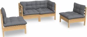vidaXL vidaXL 4-cz. zestaw wypoczynkowy do ogrodu, szare poduszki, sosnowy 2