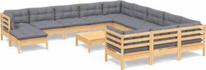 vidaXL vidaXL 13-cz. zestaw wypoczynkowy do ogrodu, szare poduszki, sosnowy 2