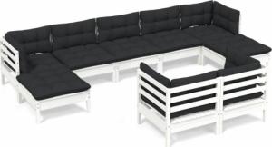 vidaXL vidaXL 9-cz. zestaw wypoczynkowy do ogrodu, z poduszkami, biały, sosna 2