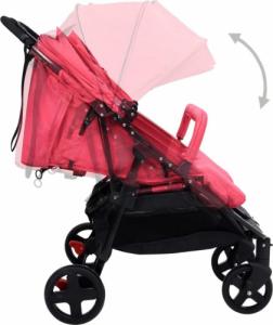 Wózek vidaXL Podwójny wózek spacerowy, czerwono-czarny, stalowy 7