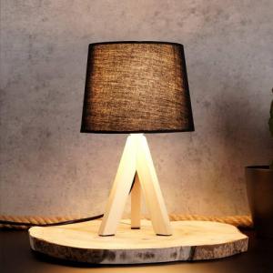 Lampa stołowa Ambiance Lampa stołowa z kloszem abażurem lampka nocna czarna drewniana 30x14cm 2