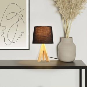 Lampa stołowa Ambiance Lampa stołowa z kloszem abażurem lampka nocna czarna drewniana 30x14cm 8