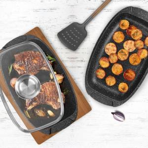 Orion Brytfanna granitowa do pieczenia smażenia garnek z pokrywą patelnia grillowa 3w1 GRANDE 5 l 5