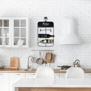 Vilde Wieszak półka regał stojak na butelki wina na wino barowy wiszący metalowy czarny 31x12x60 cm 2