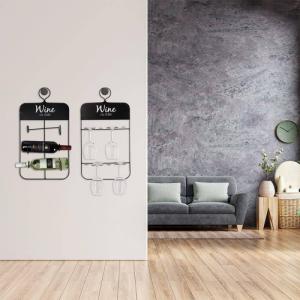 Vilde Wieszak półka regał stojak na butelki wina na wino barowy wiszący metalowy czarny 31x12x60 cm 6