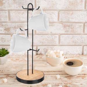Orion Stojak na kubki filiżanki metalowy wieszak kuchenny na 6 kubków czarny 15,5x40 cm RADKA 2