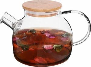 Excellent Houseware Dzbanek szklany z sitkiem do wody herbaty ziół napojów gorących z uchwytem pokrywką 1 l 1