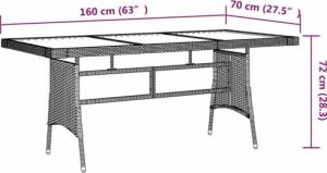 vidaXL Stół ogrodowy, szary, 160x70x72 cm, rattan PE i drewno akacjowe 5