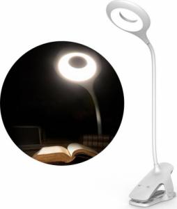 Lampka biurkowa Hurtel Lampka LED do czytania z klipsem + kabel micro USB biały 1