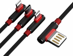 Kabel USB Proda USB-A - USB-C, 2x Lightning 1 m Czarny (6971278724742) 1