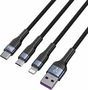 Kabel USB Joyroom USB-A - USB-C, microUSB, Lightning 1.2 m Czarny (6941237173485) 1