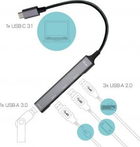 HUB USB I-TEC 4x USB-A 2.0 (C31HUBMETALMINI4) 2