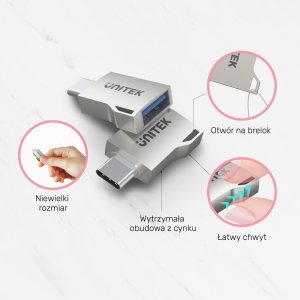 Adapter USB Unitek A1025GNI USB-A - USB-C Srebrny  (A1025GNI) 9