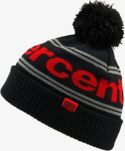 100% Czapka 100% RISE Cuff Beanie w/Pom Pom black red (NEW) 1