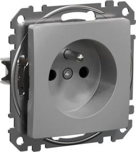 Schneider Electric Sedna Design, Gniazdo 2P+PE z przesłonami, srebrne aluminium 2