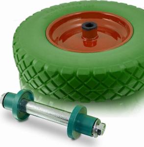 Bituxx ZIELONE KOŁO DO TACZKI PEŁNE BEZDĘTKOWE Z OŚKĄ NA ŁOŻYSKACH KULKOWYCH 4,8 4