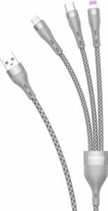 Kabel USB Dudao USB-A - USB-C, microUSB, Lightning 1.2 m Szary (6973687242220) 1