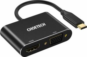 Adapter AV Choetech Choetech adapter przejściówka rozdzielacz ze złącza USB Typ C (męski) na HDMI (żeński) 4K 60Hz / VGA (żeński) FullHD 1080p 60Hz 1