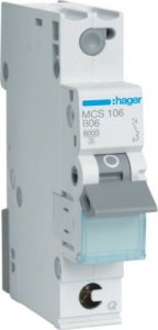 Hager MCB Wyłącznik nadprądowy Icn=6000A 1P C 6A QuickConnect MCS106 1