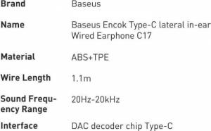 Słuchawki Baseus Baseus Encok C17 douszne słuchawki na kablu z mikrofonem USB Typ C białe (NGCR010002) 4