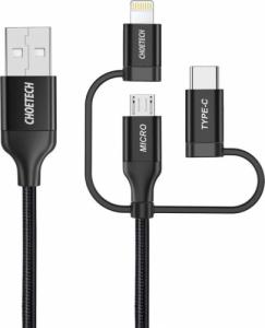 Kabel USB Choetech USB-A - USB-C, microUSB, Lightning 1.2 m Czarny (6971824971620) 1