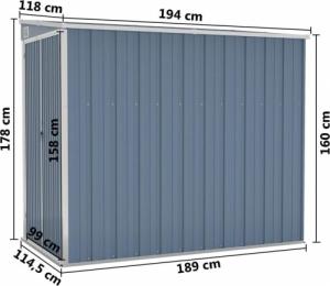 vidaXL vidaXL Szopa ogrodowa, mocowana do ściany, szara, 118x194x178 cm 7