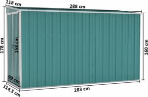 vidaXL vidaXL Szopa ogrodowa, mocowana do ściany, zielona, 118x288x178 cm 7