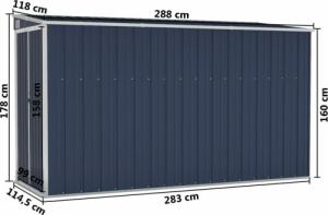 vidaXL vidaXL Szopa ogrodowa, mocowana do ściany, antracytowa, 118x288x178 cm 7