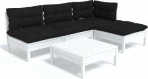 vidaXL vidaXL 5-cz. zestaw wypoczynkowy do ogrodu, poduszki, biały, sosnowy 2