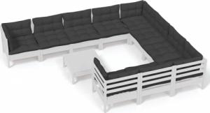 vidaXL vidaXL 11-cz. zestaw wypoczynkowy do ogrodu, z poduszkami, biały 2