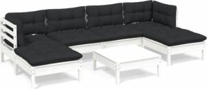 vidaXL vidaXL 7-cz. zestaw wypoczynkowy do ogrodu, z poduszkami, biały, sosna 2