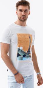 Ombre T-shirt męski z nadrukiem S1434 V-6A - biały M 1