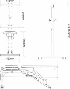 K-Sport ZESTAW STOJAKI + ŁAWKA TRENINGOWA POD SZTANGĘ do ćwiczeń 2