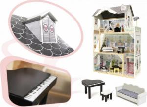 KIK Domek dla lalek drewniany MDF + mebelki 122cm XXL LED 3