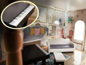 KIK Domek dla lalek drewniany MDF + mebelki 122cm XXL LED 8