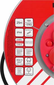 Vertex Przedłużacz elektryczny bębnowy 25M 3x2,5mm PB25METAL czarny 5